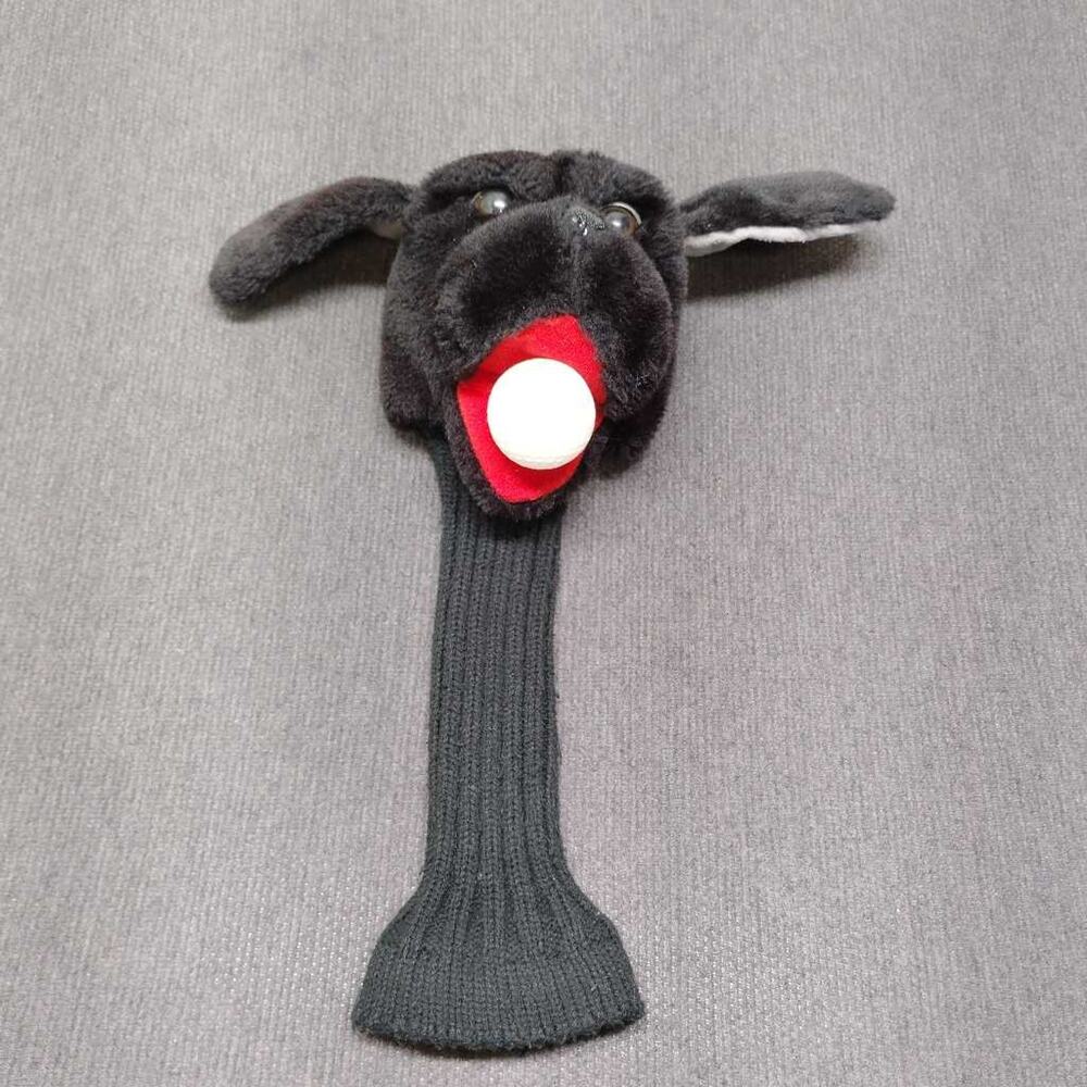 Vintage Black Dog Golf Club Headcover Plush Puppy Novelty Knit Sock Fairway Wood